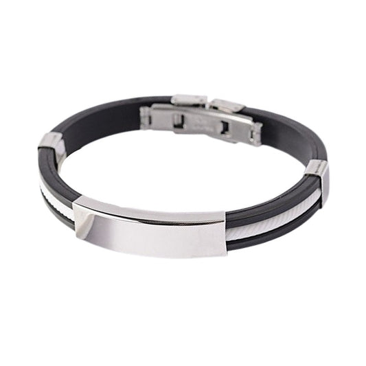 Bracelet acier inoxydable cuir et cordon blanc