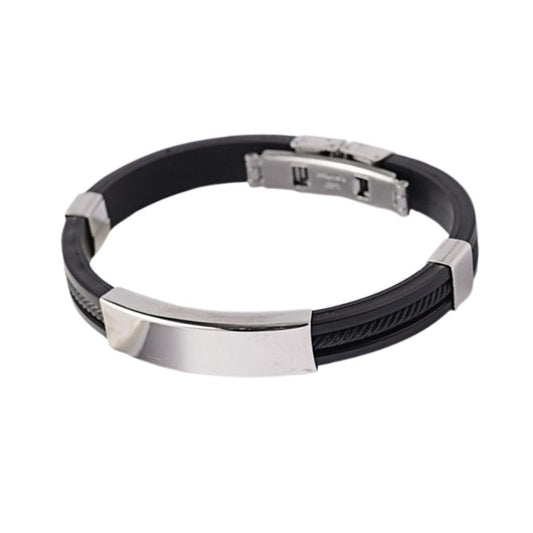 Stainless steel bracelet with leather and black cord