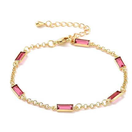 Pulsera flexible de oro con diamantes y circonitas cúbicas rectangulares rosas