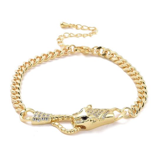 Bracelet souple chaîne léopard avec diamants CZ