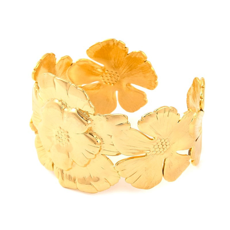 Bracelet manchette doré pour femme grosses fleurs