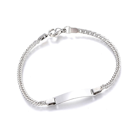 Silver curb sliding stainless steel bracelet