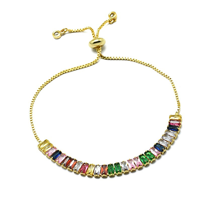 Flexible gold bracelet sliding bolo chain glass beads