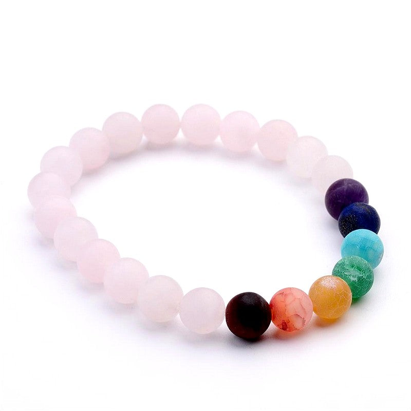 Bracelet pour homme ou femme pierres naturelles quartz rose 7 chakras