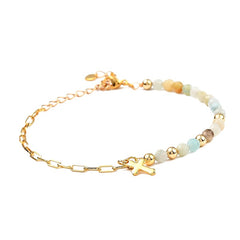 Bracelet femme pierres naturelles amazonite et breloque croix Bracelet pierres naturelles Bijouxmode