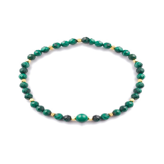 Bracelet pour femme - perles naturelles malachite naturelle 4 mm et perles dorées