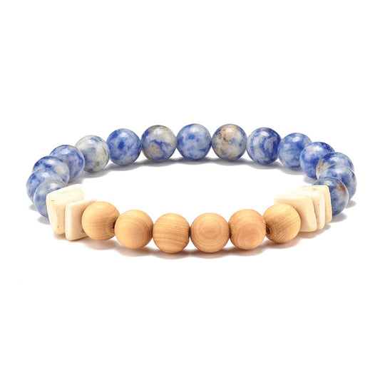 Bracelet pour homme ou femme - Pierre naturelle jaspe bleu et perles de bois