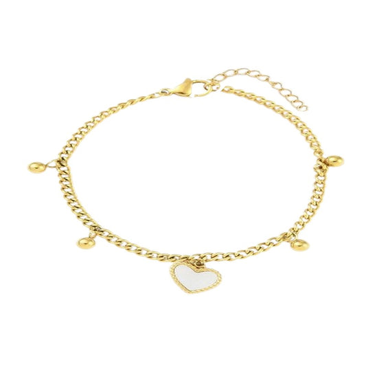 Women's bracelet - flexible with heart charm in 18k gold-plated steel