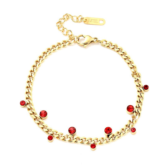 Bracelet pour femme - maille gourmette et breloques perles rouges