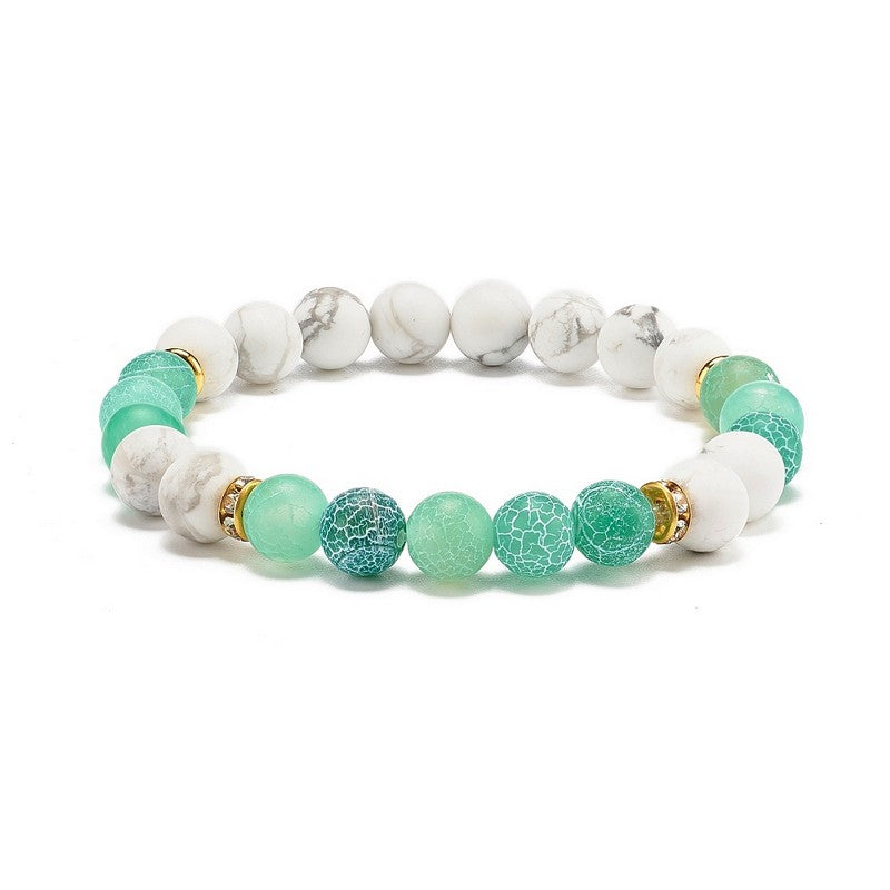 Pulsera para hombre o mujer - Ágata natural patinada en verde y piedras howlita