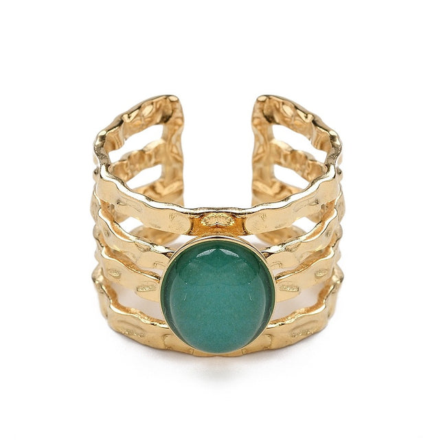 Bague acier inoxydable 4 rangs pierres naturelles amazonite Bagues pierres naturelles Bijouxmode