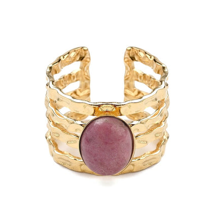 Bague acier inoxydable 4 rangs pierres naturelles rhodonite Bagues pierres naturelles Bijouxmode