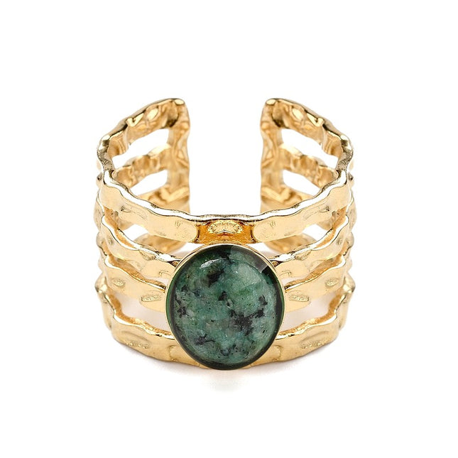 Bague acier inoxydable 4 rangs pierres naturelles turquoise d'Afrique Bagues pierres naturelles Bijouxmode