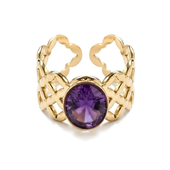 Bague acier inoxydable pierres naturelles améthyste Bagues pierres naturelles Bijouxmode