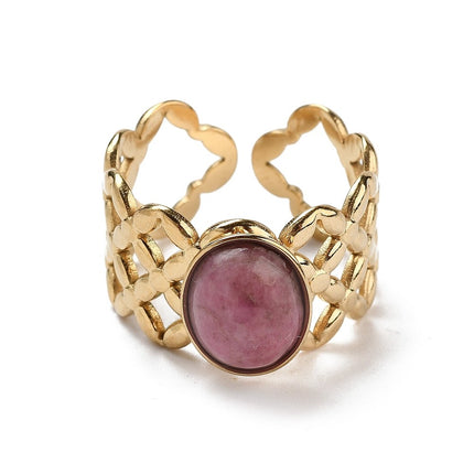 Bague acier inoxydable pierres naturelles rhodonite Bagues pierres naturelles Bijouxmode