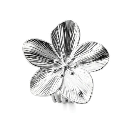Bague acier inoxydable réglable argentée fleur 30 mm