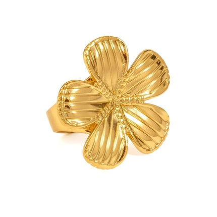 Bague acier inoxydable réglable en forme de fleur
