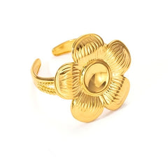 Bague acier inoxydable réglable fleur