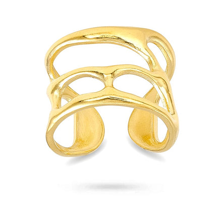 Bague acier inoxydable réglable large doré à l'or fin