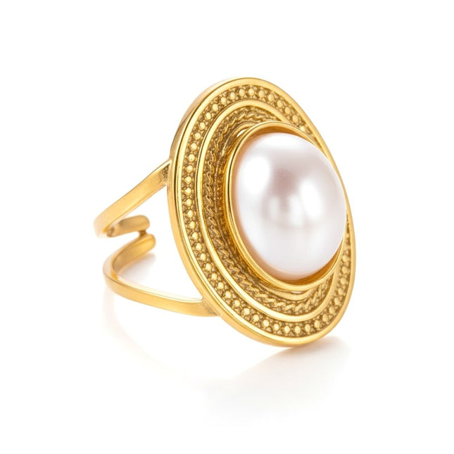 Bague acier inoxydable réglable perle blanche