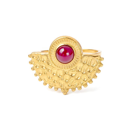 Bague acier inoxydable soleil pierres naturelles agate rouge Bagues pierres naturelles Bijouxmode