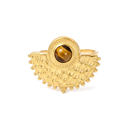 Bague acier inoxydable soleil pierres naturelles œil de tigre Bagues pierres naturelles Bijouxmode