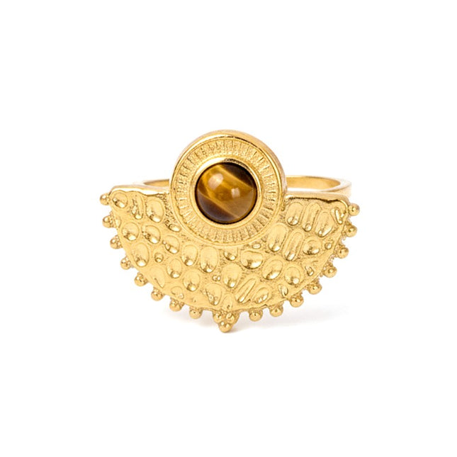 Bague acier inoxydable soleil pierres naturelles œil de tigre Bagues pierres naturelles Bijouxmode