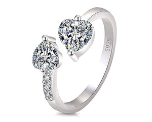 Bague argent 925 double cœur ornée de zirconiums Claire