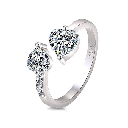 Bague argent 925 double cœur ornée de zirconiums Claire