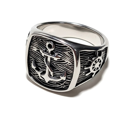 Bague chevalière acier inoxydable ancre de marine