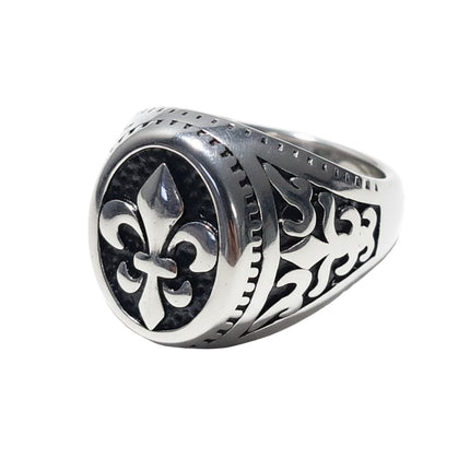 Bague chevalière acier inoxydable fleur de lys