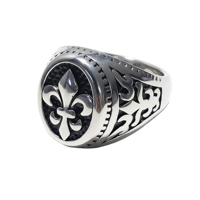 Bague chevalière acier inoxydable fleur de lys