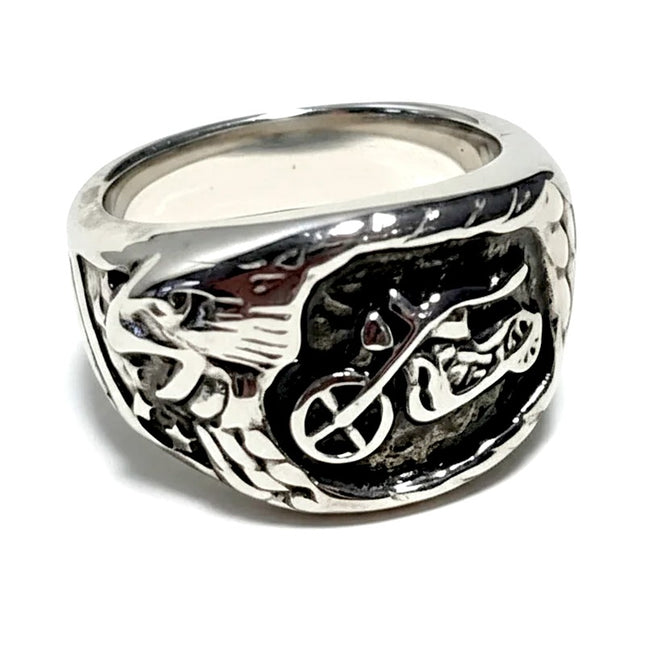Bague chevalière acier inoxydable moto aigle