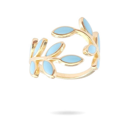 Bague femme réglable pétales de fleur émail bleu Bagues plaqué or Bijouxmode