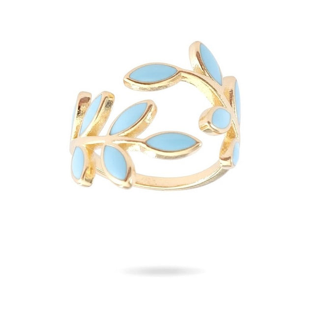 Bague femme réglable pétales de fleur émail bleu Bagues plaqué or Bijouxmode