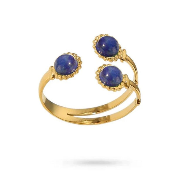 Bague pour femme acier inoxydable trois pierres naturelles lapis lazuli Bagues pierres naturelles Bijouxmode