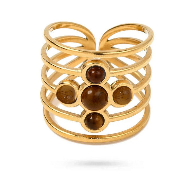 Bagues pour femme acier inoxydable quatre pierres naturelles œil de tigre Bagues pierres naturelles Bijouxmode