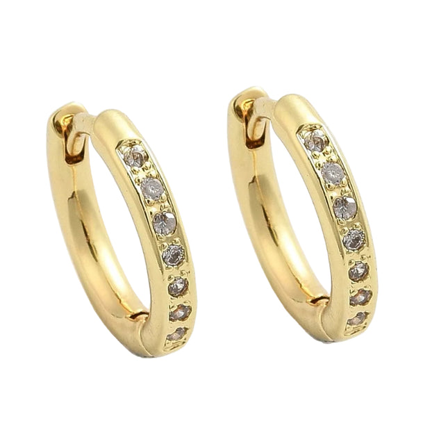 Boucles d'oreilles Créoles dorées à l'or fin avec zirconiums sertis