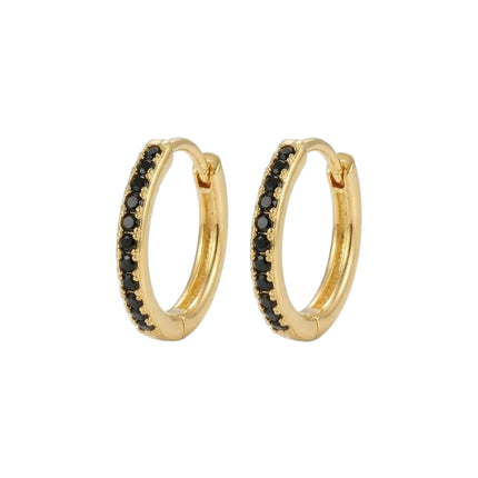 Boucles d'oreilles Créoles dorées à l'or fin zirconiums noir sertis 18 mm