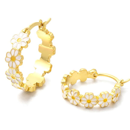 Boucles d'oreilles Créoles fleurs pâquerettes dorées à l'or fin