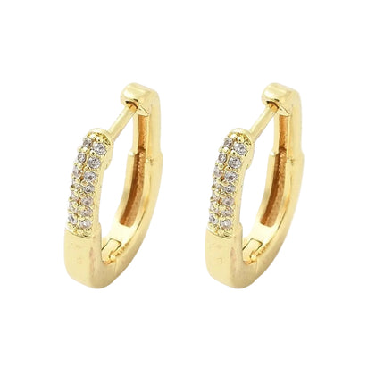 Boucles d'oreilles Créoles ovales dorées à l'or fin 3 rangs de zirconiums sertis