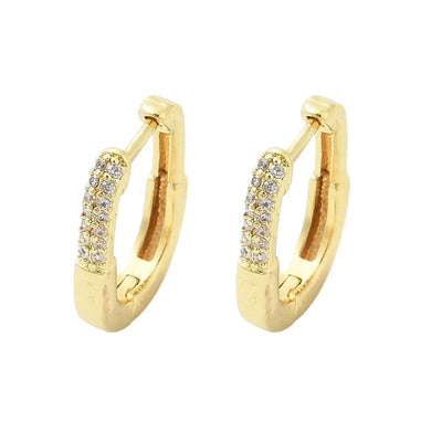 Boucles d'oreilles Créoles ovales dorées à l'or fin 3 rangs de zirconiums sertis