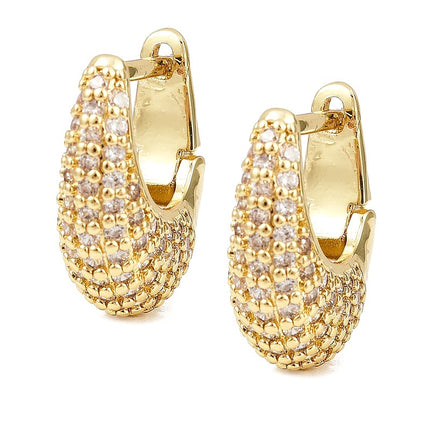 Boucles d'oreilles Créoles ovales dorées à l'or fin entourées de zirconiums sertis