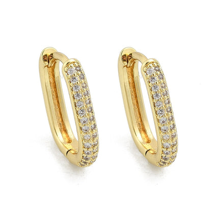Boucles d'oreilles Créoles ovales dorées à l'or fin zirconiums sertis