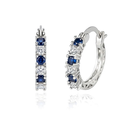 Boucles d'oreilles argent 925 Créoles zirconiums blanc et bleu sertis Magdeleine