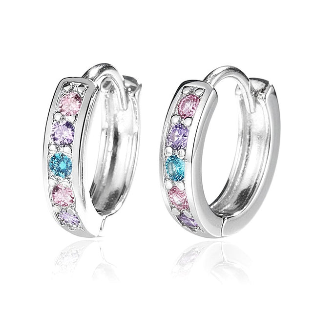 Boucles d'oreilles argent 925 Créoles zirconiums couleurs sertis Annick