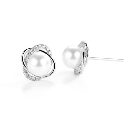 Boucles d'oreilles argent 925 avec perle et zirconiums Jennifer