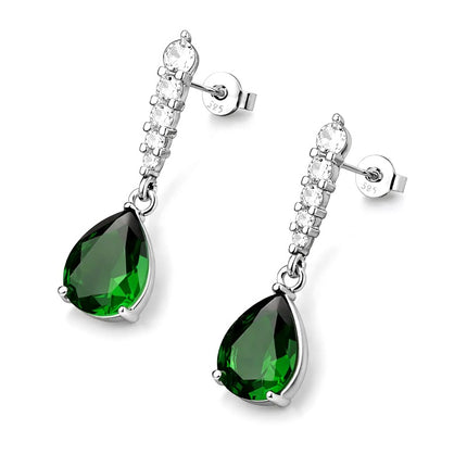 Boucles d'oreilles argent 925 tombante oxyde vert et zirconium serti