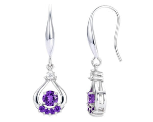 Boucles d'oreilles argent 925 tombantes zirconium mauve serti Sharifa