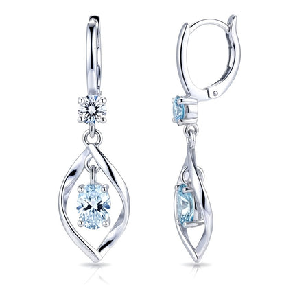 Boucles d'oreilles argent 925 tombantes zirconiums bleu sertis Lauréline
